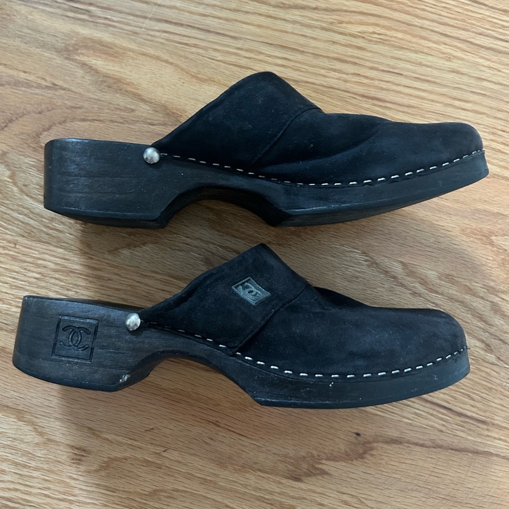 Chanel Black Suede Clogs Womens 8 EUC